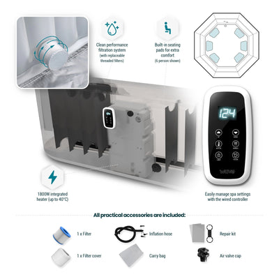 Aegean | 6-Person Inflatable Hot Tub | Integrated Heater | UKCA