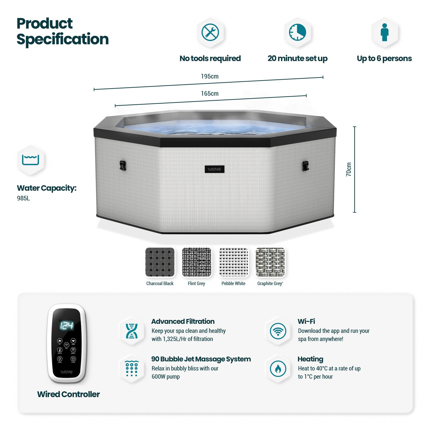 Como | 6-Person Eco Foam Hot Tub | Built-In Integrated Heater | UKCA